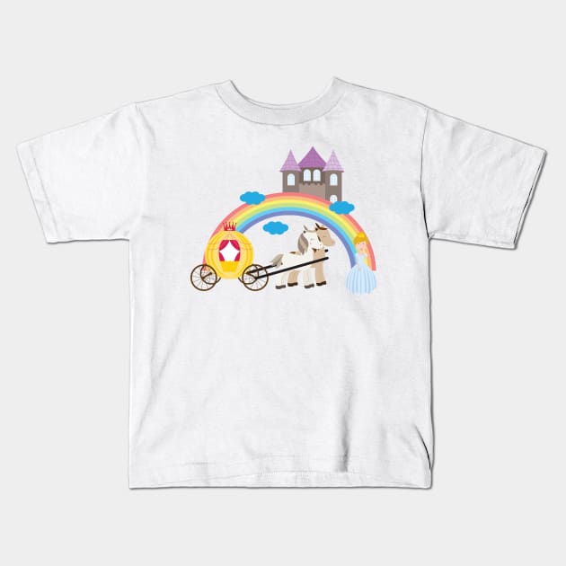 Unicorn and princess 5 Kids T-Shirt by grafart